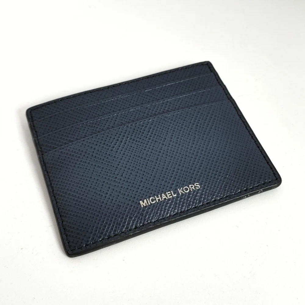 MICHAEL KORS Crossgrain Leather Tall Navy Card Case